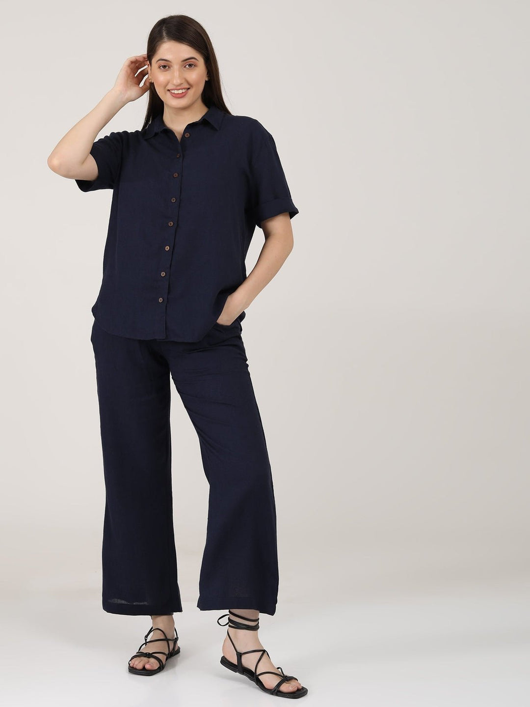 TopsLinen Solid Short Sleeve ShirtSaltpetre