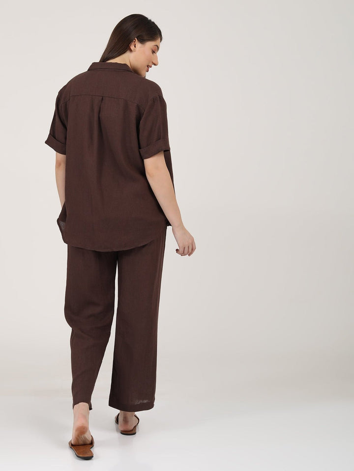 TopsLinen Solid Short Sleeve ShirtSaltpetre