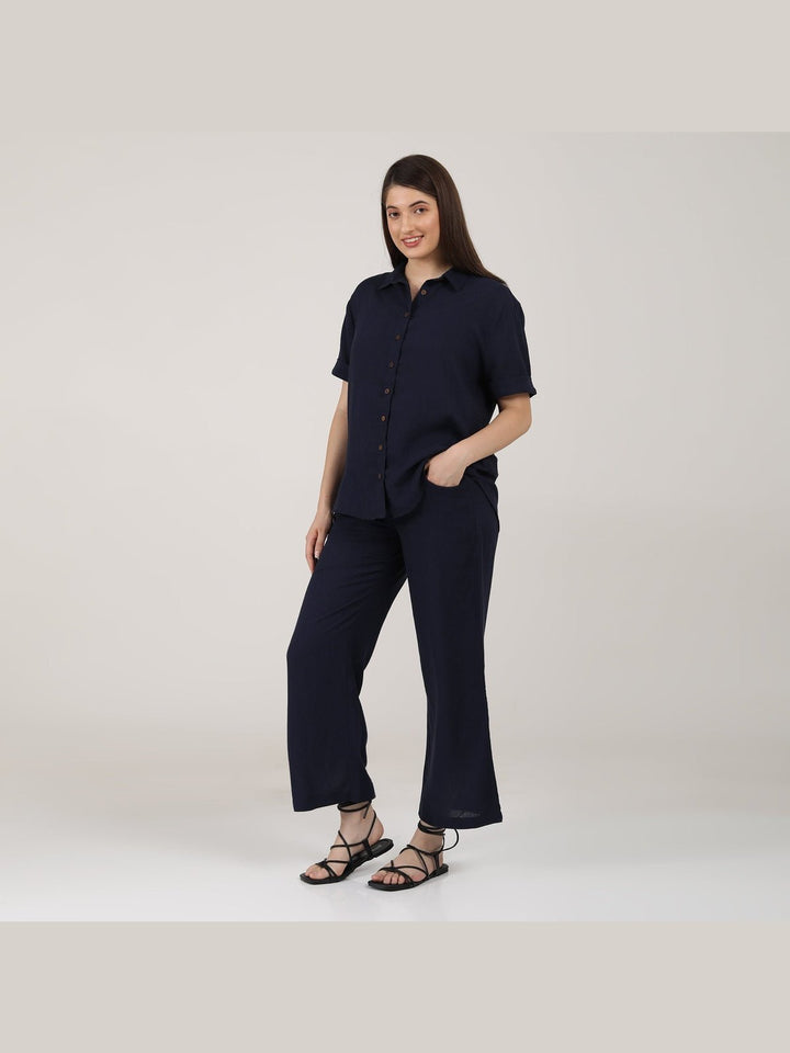 Co - ord SetLinen Solid Short Sleeve Shirt with Wide Leg Pants Co - ord SetSaltpetre