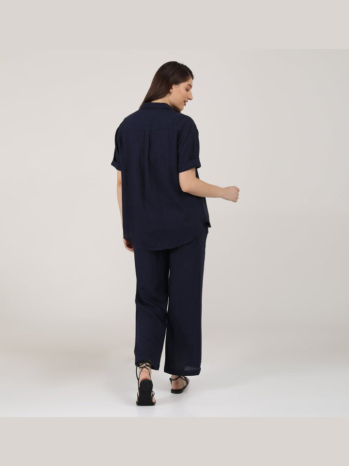 Co - ord SetLinen Solid Short Sleeve Shirt with Wide Leg Pants Co - ord SetSaltpetre