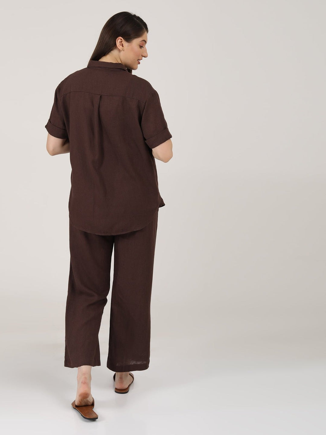 Co - ord SetLinen Solid Short Sleeve Shirt with Wide Leg Pants Co - ord SetSaltpetre