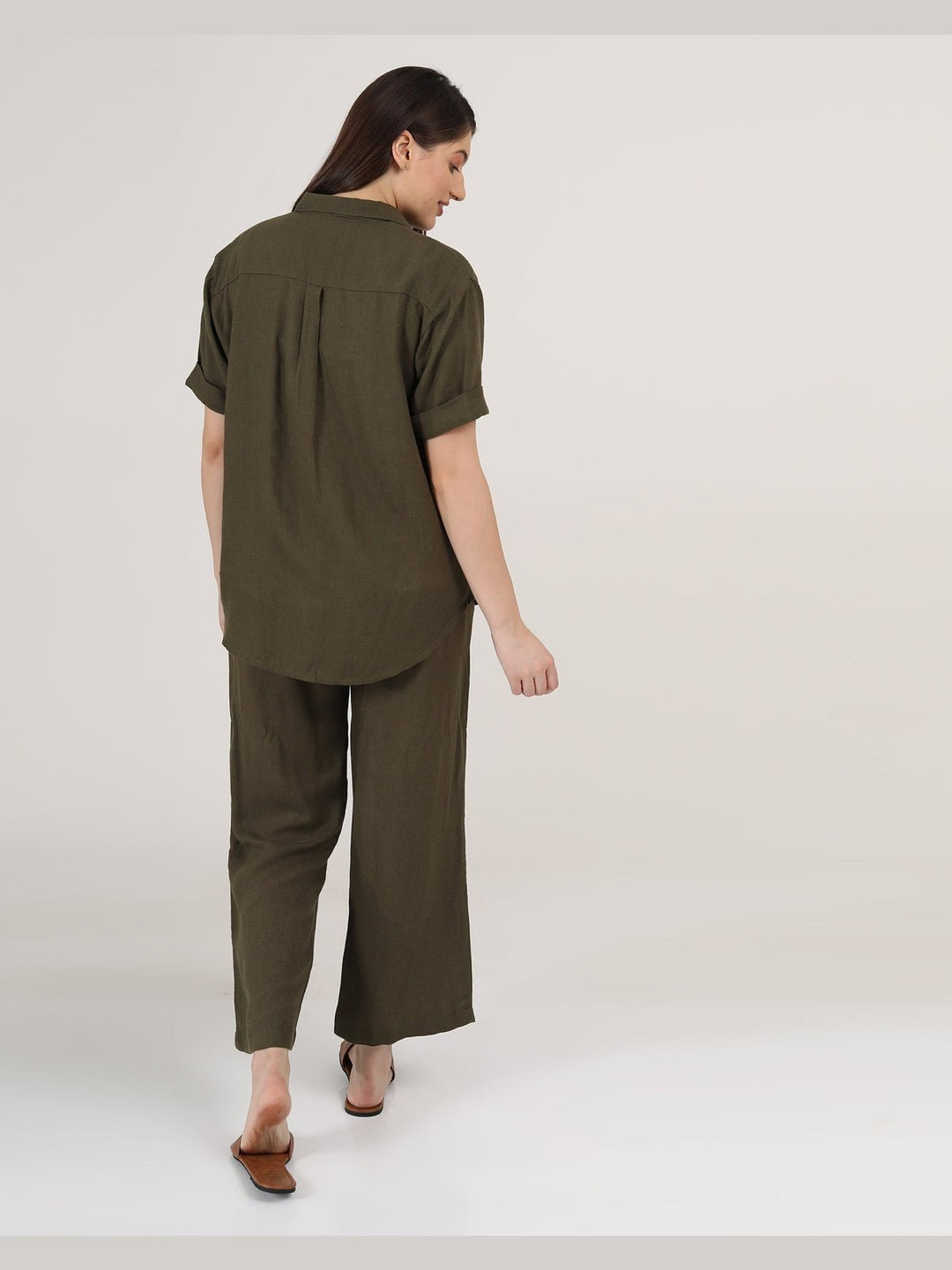 Co - ord SetLinen Solid Short Sleeve Shirt with Wide Leg Pants Co - ord SetSaltpetre