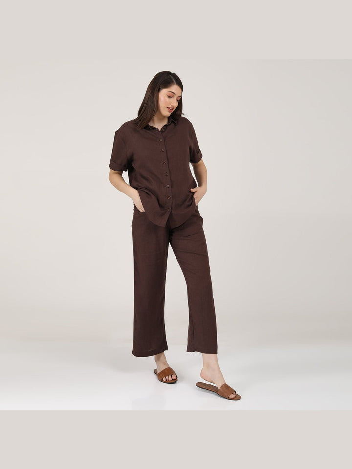 Co - ord SetLinen Solid Short Sleeve Shirt with Wide Leg Pants Co - ord SetSaltpetre