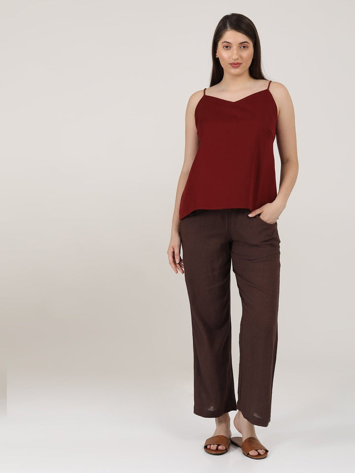 Co - ord SetLinen Solid Slip Top with Wide Leg Pants Co - ord SetSaltpetre