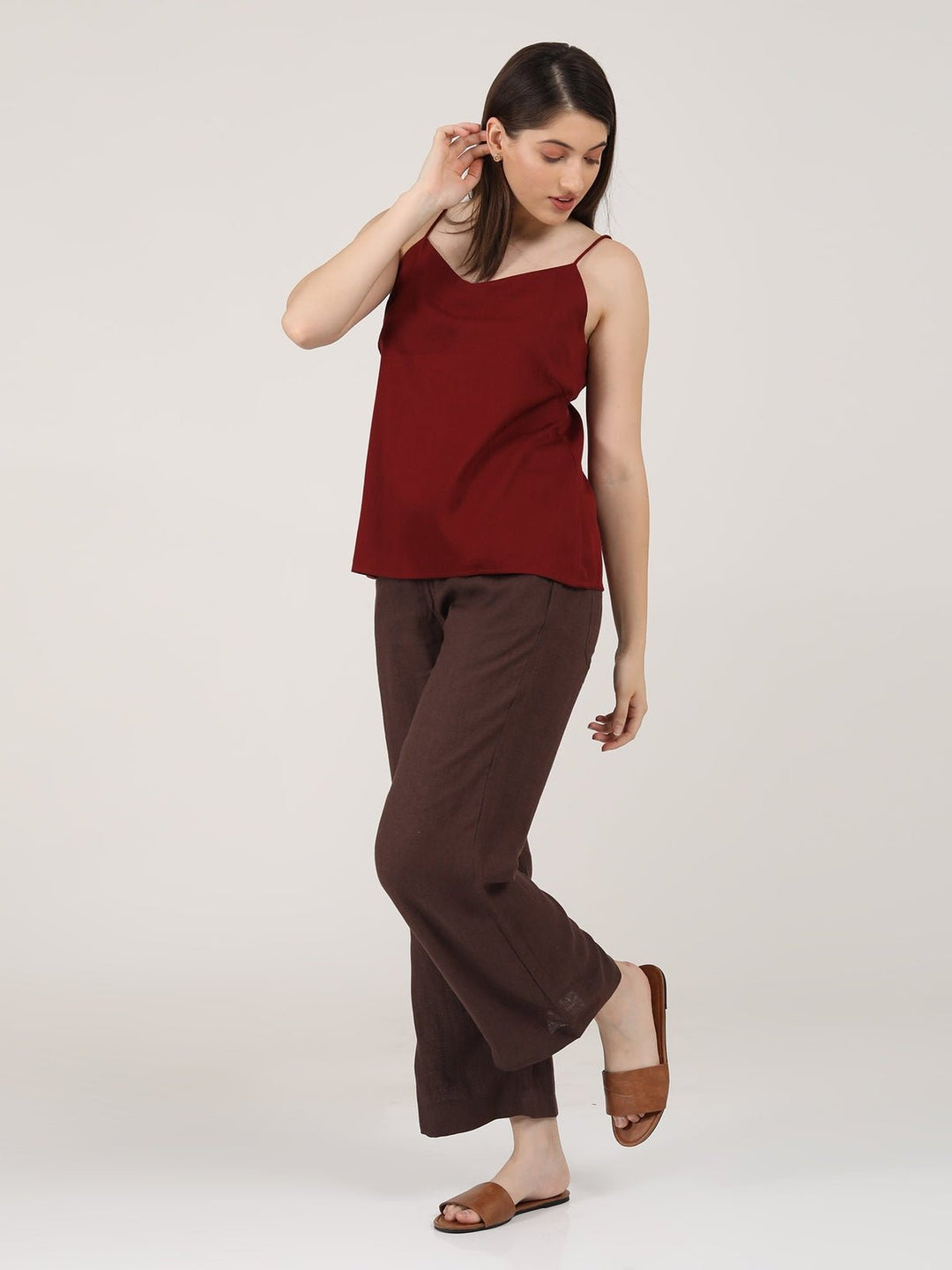 Co - ord SetLinen Solid Slip Top with Wide Leg Pants Co - ord SetSaltpetre