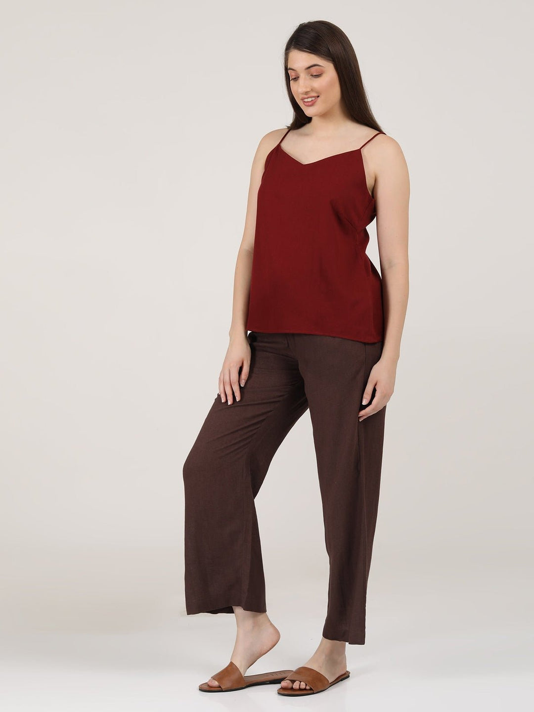 Co - ord SetLinen Solid Slip Top with Wide Leg Pants Co - ord SetSaltpetre