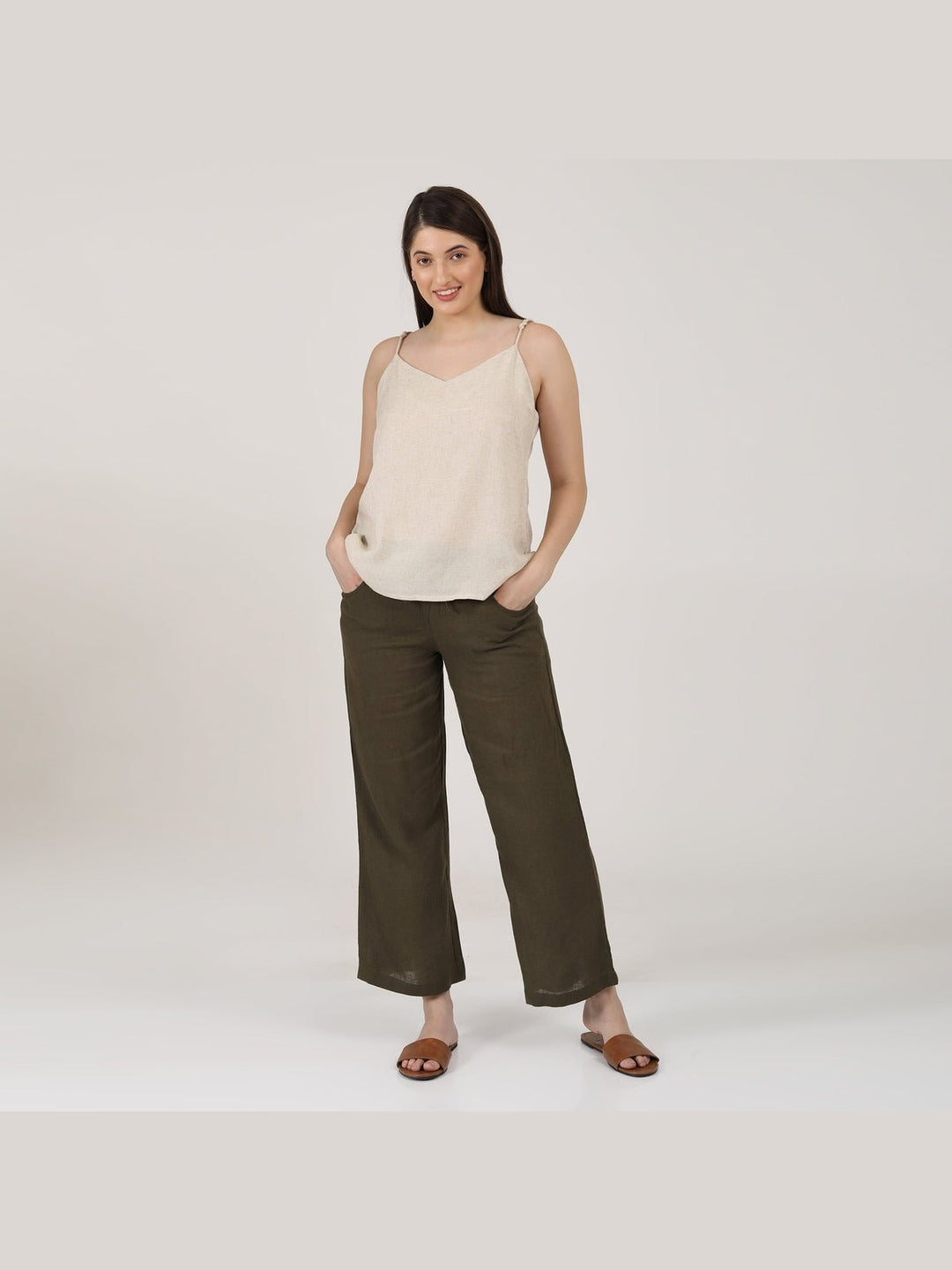 Co - ord SetLinen Solid Slip Top with Wide Leg Pants Co - ord SetSaltpetre