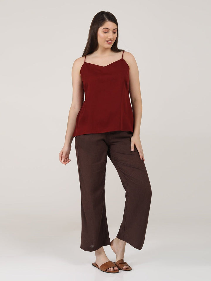 Co - ord SetLinen Solid Slip Top with Wide Leg Pants Co - ord SetSaltpetre