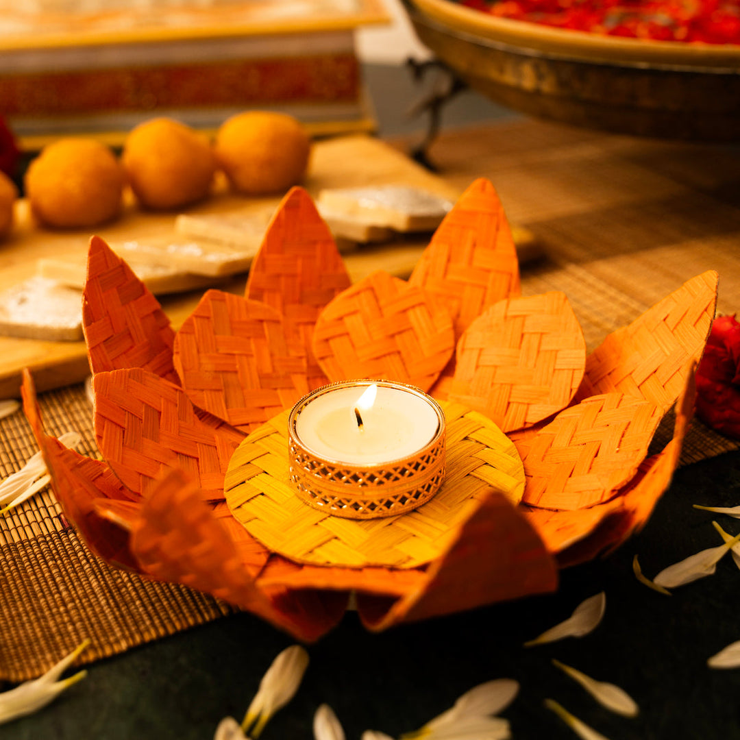 Home DecorLotus Handcrafted Bamboo Tea Light HolderGreenkraftFlourish Planet