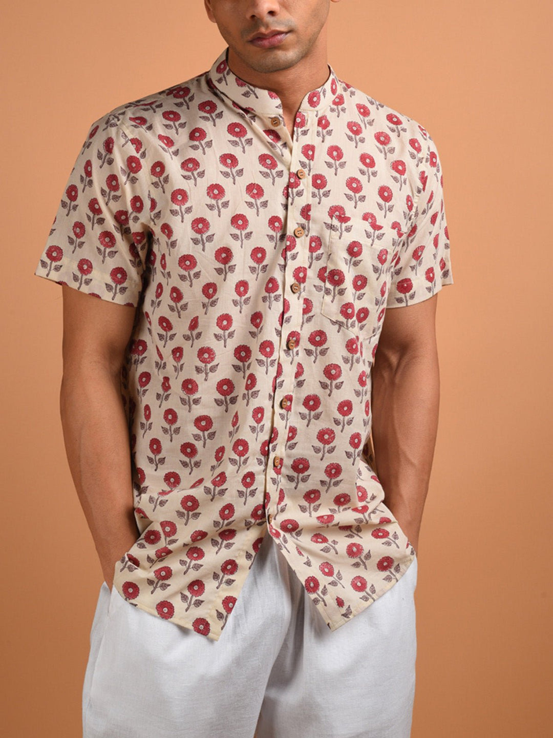 Shirts & T - shirtsMarigold Block Printed Men's Shirt BeigeKalp