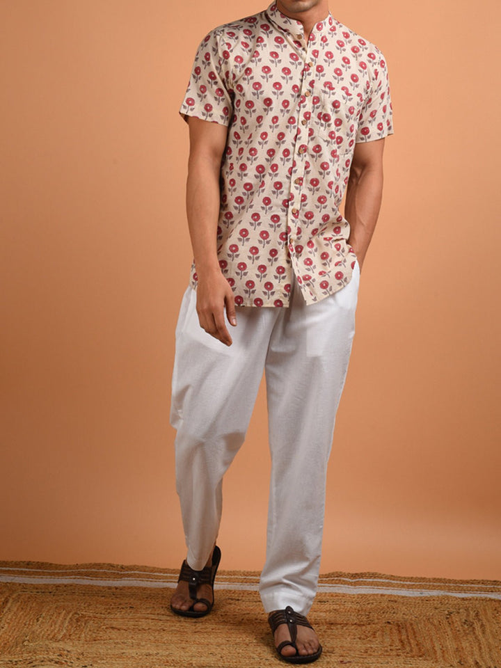 Shirts & T - shirtsMarigold Block Printed Men's Shirt BeigeKalp