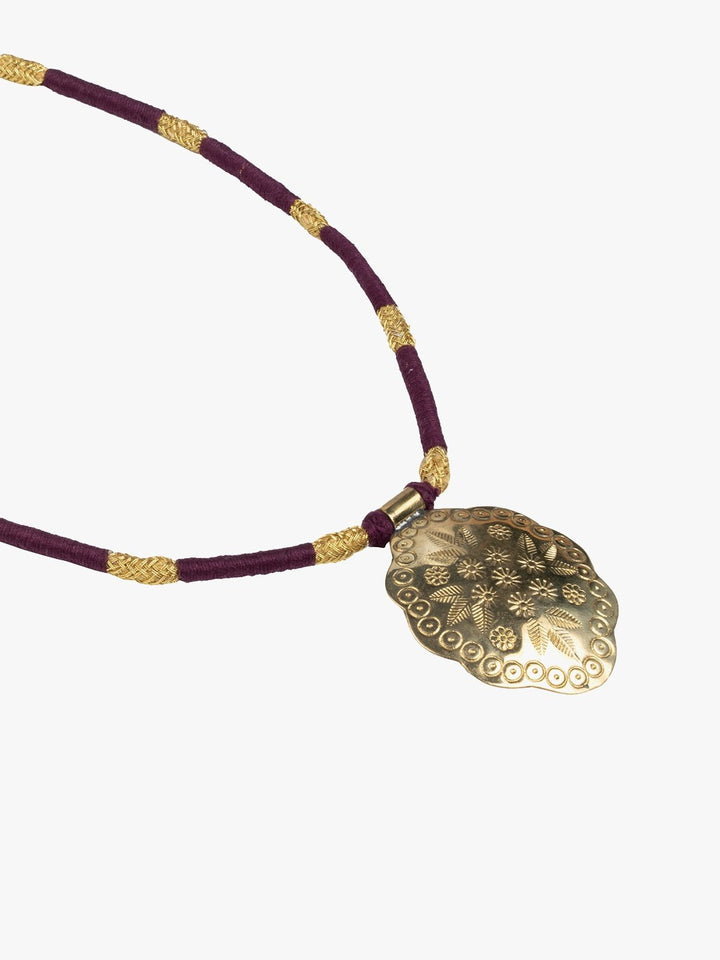 NecklaceMaroon & Golden Patwa Thread Necklace with Gold - Toned Floral PendantKaladoraFlourish Planet