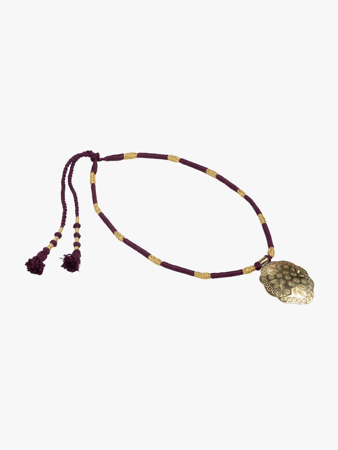 NecklaceMaroon & Golden Patwa Thread Necklace with Gold - Toned Floral PendantKaladoraFlourish Planet
