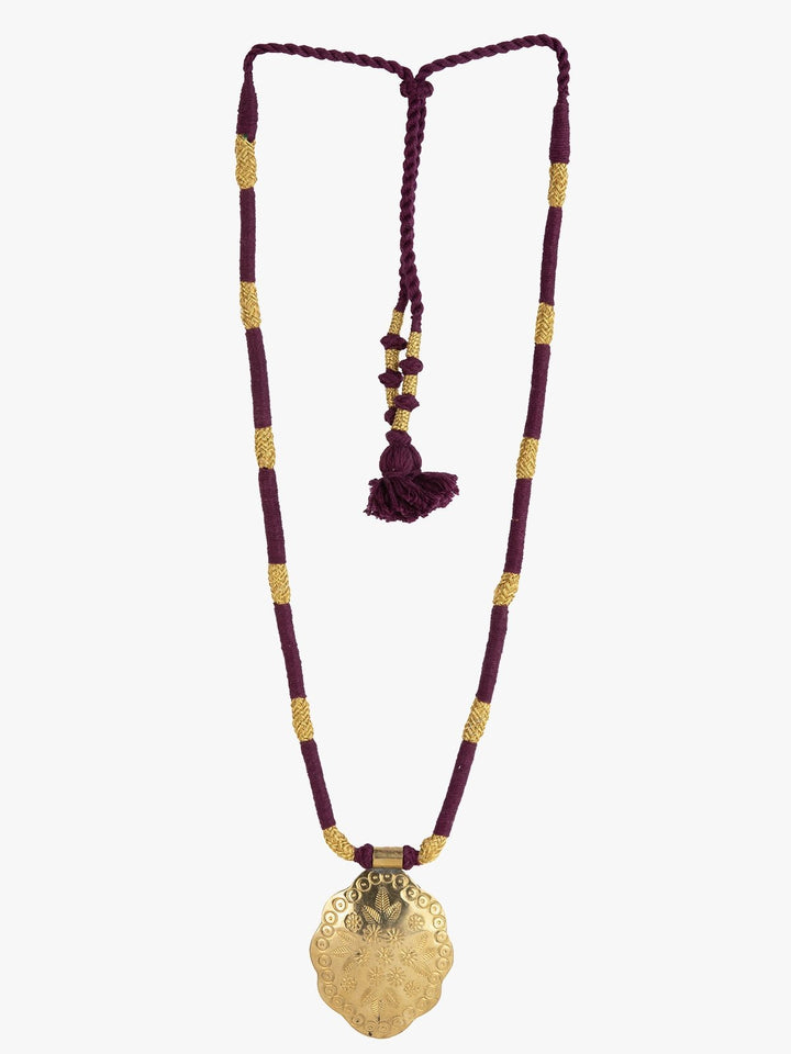 NecklaceMaroon & Golden Patwa Thread Necklace with Gold - Toned Floral PendantKaladoraFlourish Planet