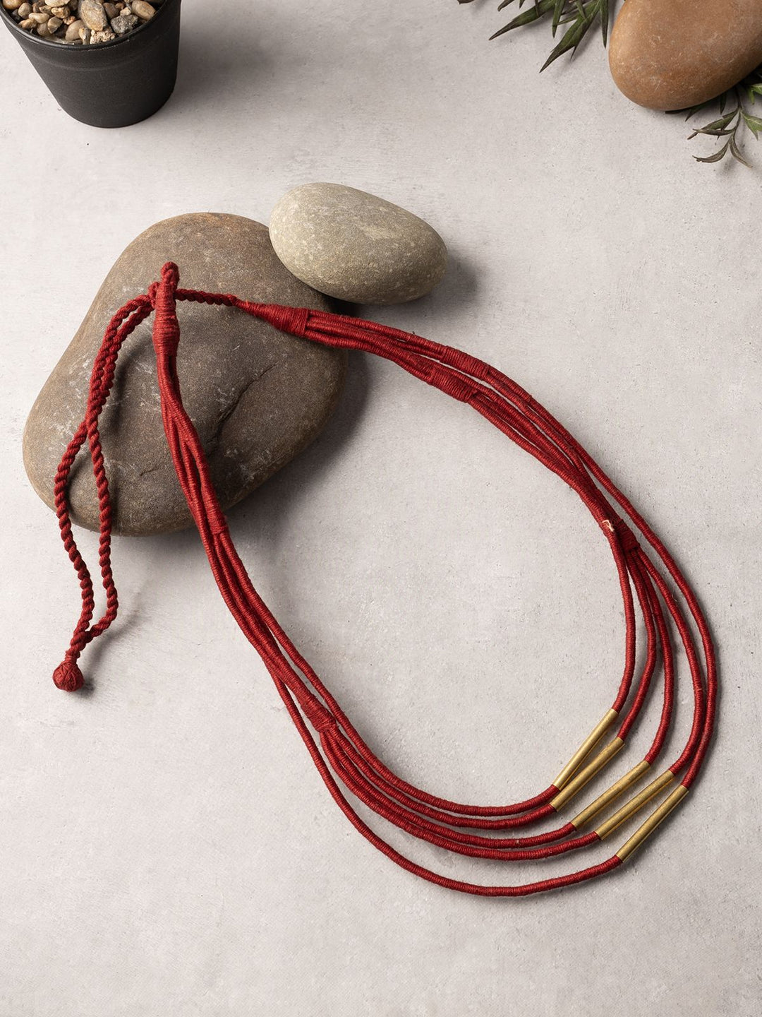 NecklaceMaroon Multistrand Patwa Thread Necklace with Metal Tube AccentsKaladoraFlourish Planet