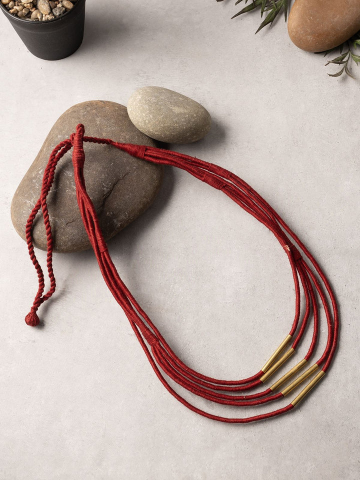 NecklaceMaroon Multistrand Patwa Thread Necklace with Metal Tube AccentsKaladoraFlourish Planet