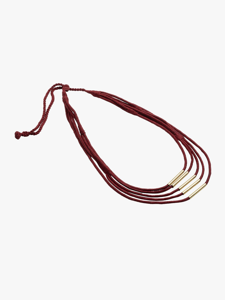 NecklaceMaroon Multistrand Patwa Thread Necklace with Metal Tube AccentsKaladoraFlourish Planet