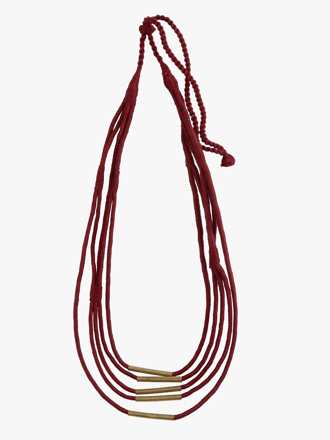 NecklaceMaroon Multistrand Patwa Thread Necklace with Metal Tube AccentsKaladoraFlourish Planet