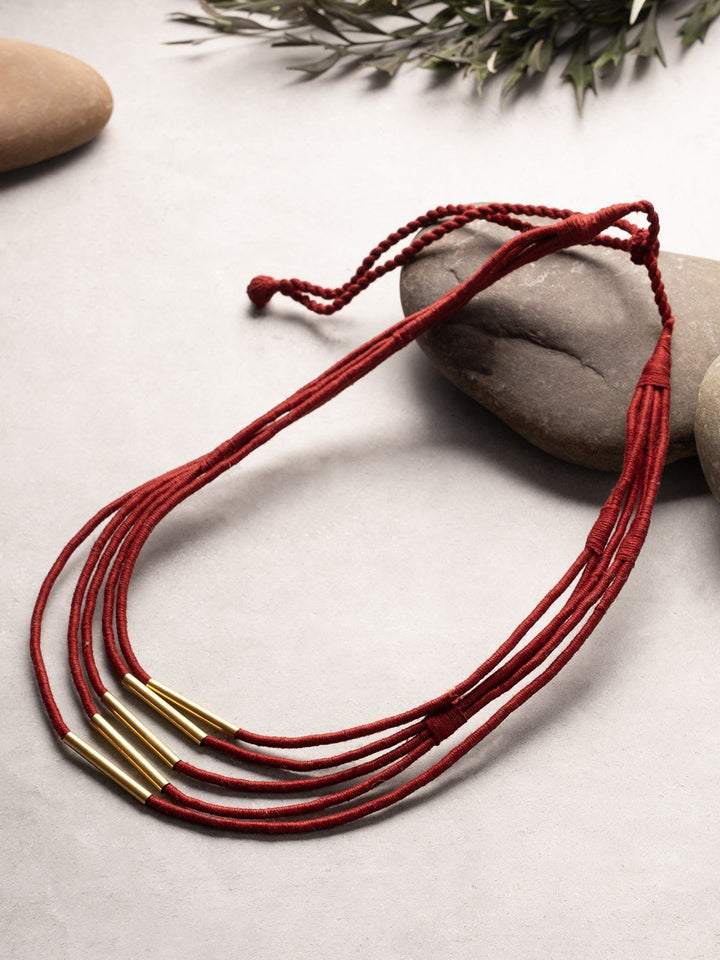 NecklaceMaroon Multistrand Patwa Thread Necklace with Metal Tube AccentsKaladoraFlourish Planet