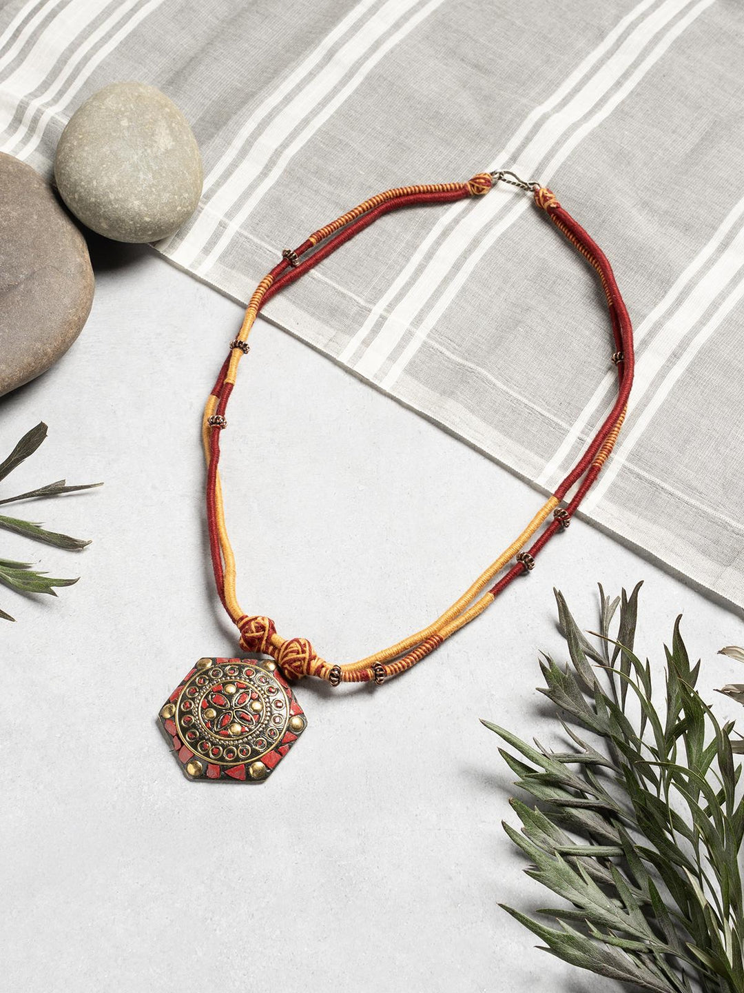 NecklaceMaroon & Mustard Patwa Thread Necklace with Antique PendantKaladoraFlourish Planet