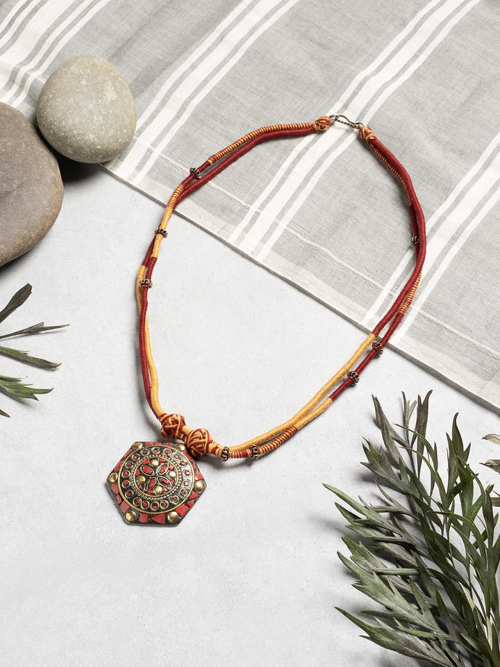 NecklaceMaroon & Mustard Patwa Thread Necklace with Antique PendantKaladoraFlourish Planet