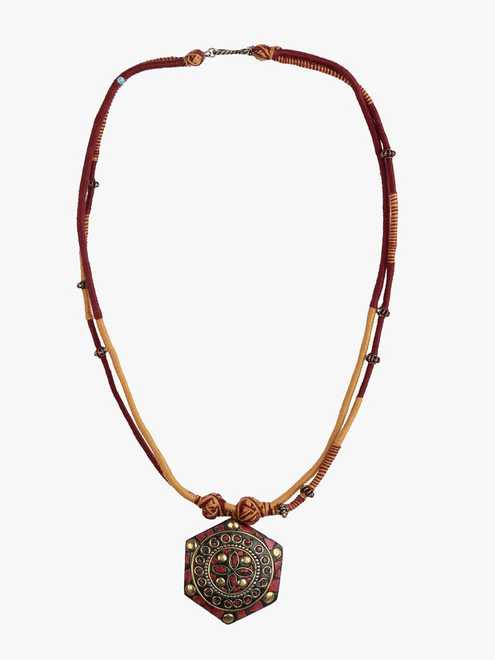 NecklaceMaroon & Mustard Patwa Thread Necklace with Antique PendantKaladoraFlourish Planet