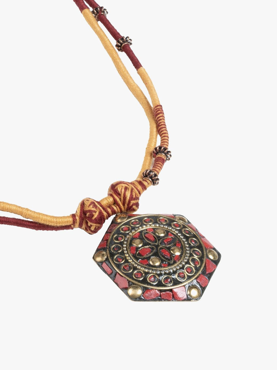 NecklaceMaroon & Mustard Patwa Thread Necklace with Antique PendantKaladoraFlourish Planet