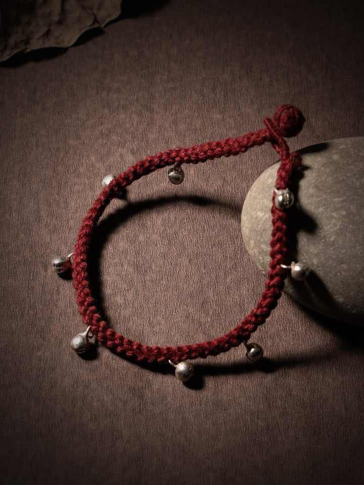 AnkletMaroon Patwa Thread Anklet with Metallic Ghungroo BeadsKaladoraFlourish Planet
