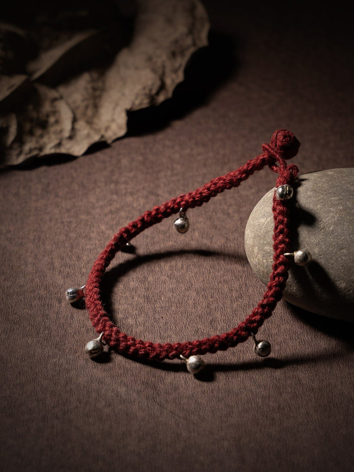 AnkletMaroon Patwa Thread Anklet with Metallic Ghungroo BeadsKaladoraFlourish Planet