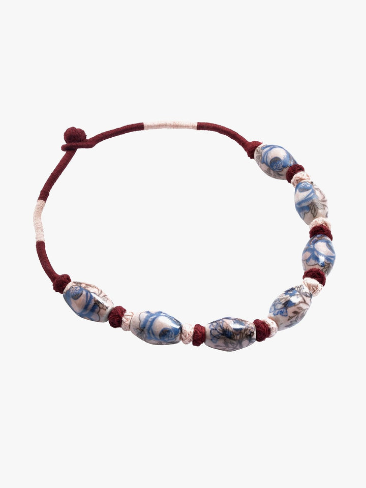 NecklaceMaroon Patwa Thread Necklace with Blue & White Ceramic BeadsKaladoraFlourish Planet