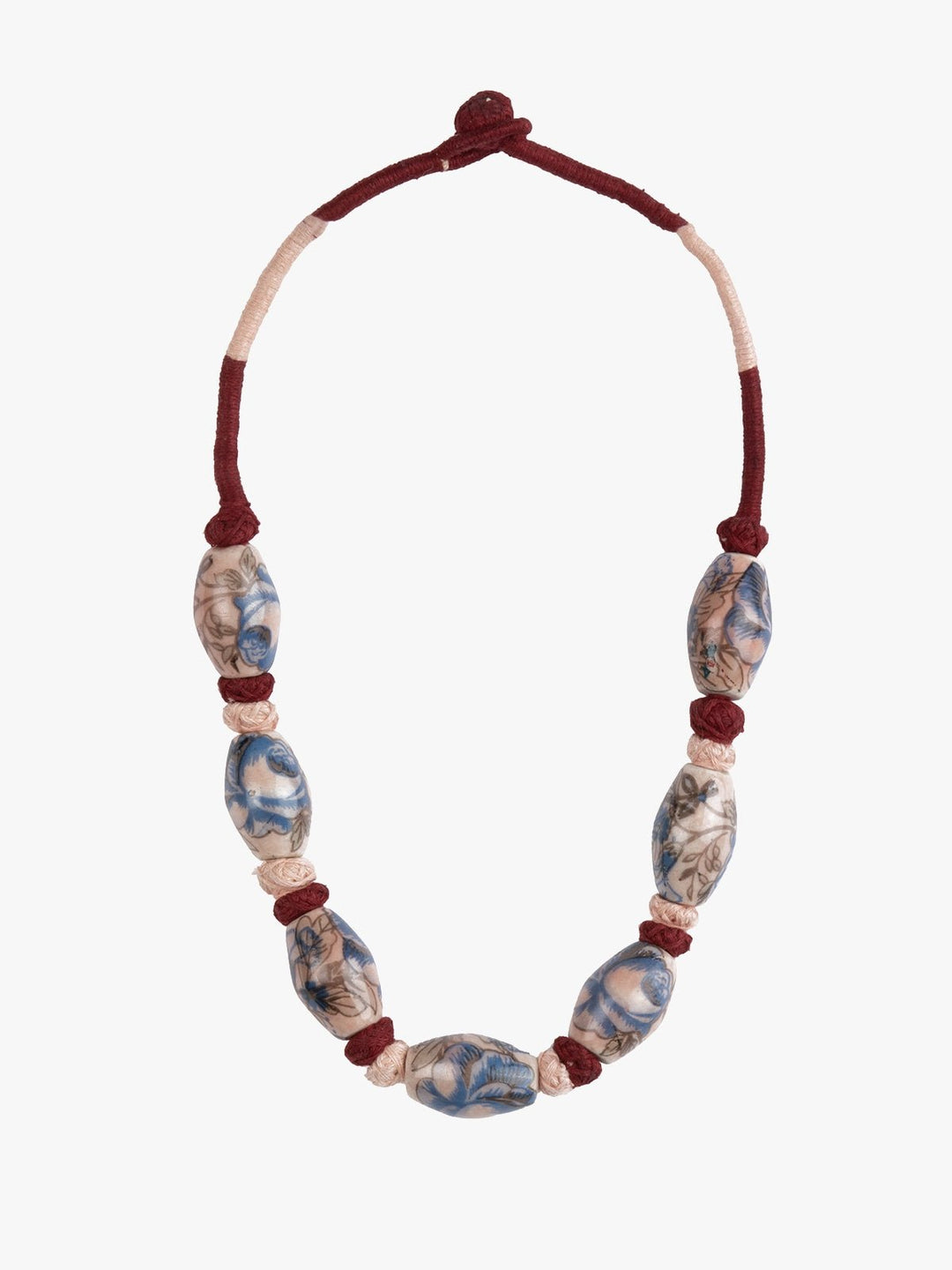 NecklaceMaroon Patwa Thread Necklace with Blue & White Ceramic BeadsKaladoraFlourish Planet