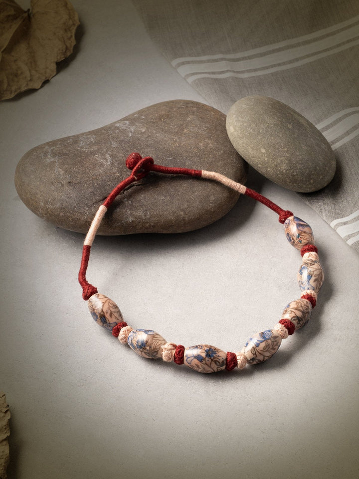 NecklaceMaroon Patwa Thread Necklace with Blue & White Ceramic BeadsKaladoraFlourish Planet