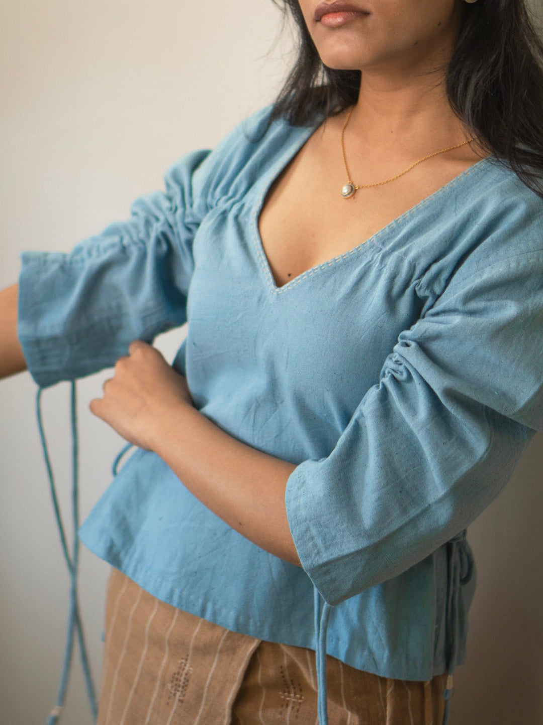 TopsMateriality Reversible Ruched Blouse BlueLafaaniFlourish Planet