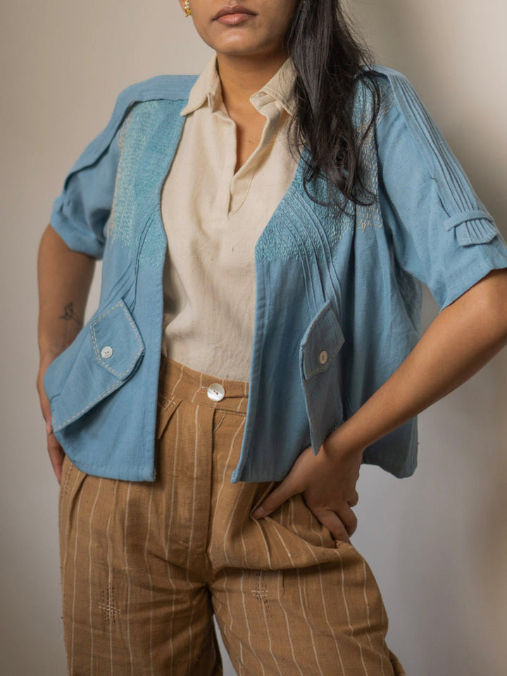 JacketsMateriality Unisex Cropped Half Sleeve Jacket BlueLafaaniFlourish Planet