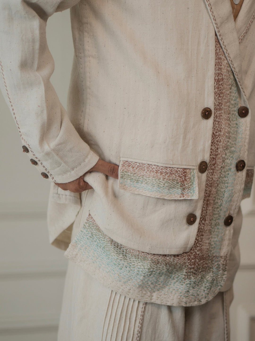 JacketsMateriality Unisex Double Breasted Jacket Off WhiteLafaaniFlourish Planet