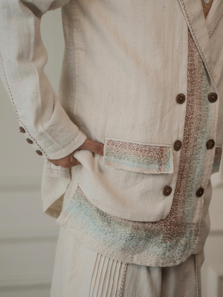 JacketsMateriality Unisex Double Breasted Jacket Off WhiteLafaaniFlourish Planet