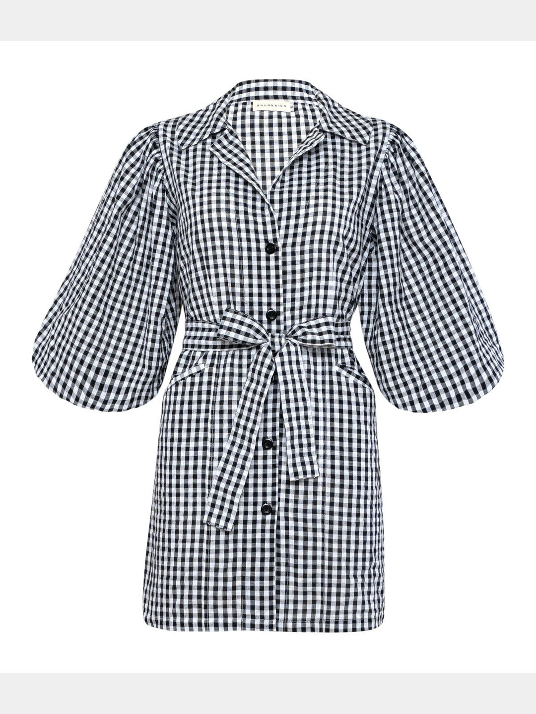 MEGHAN Mini Gingham Dress, in Black