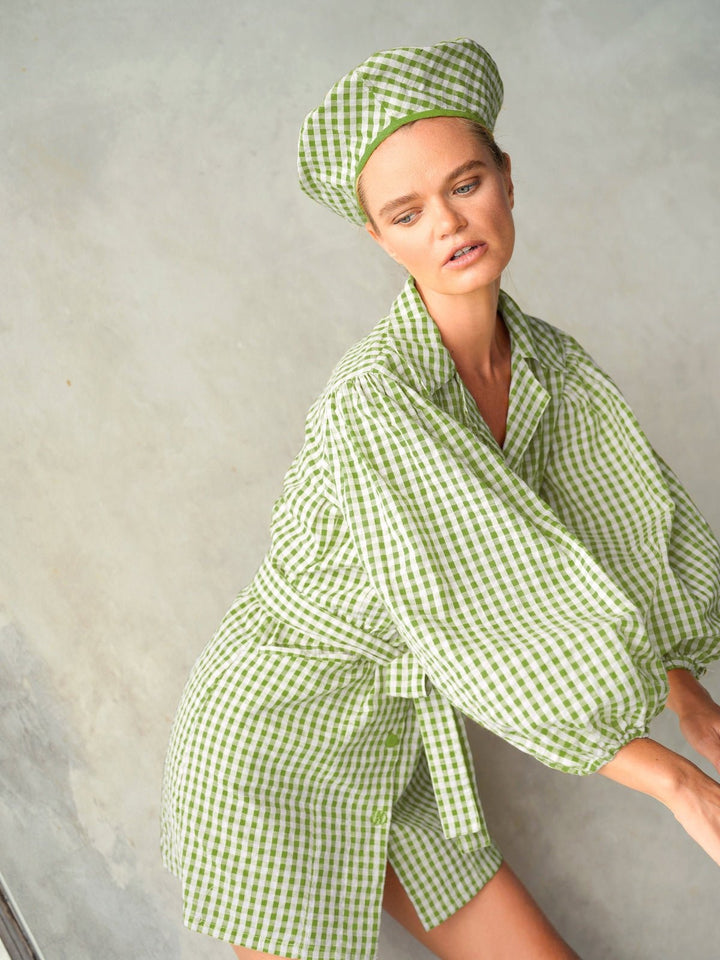 DressesMEGHAN Mini Gingham Dress, in Olive GreenBrunnaCo