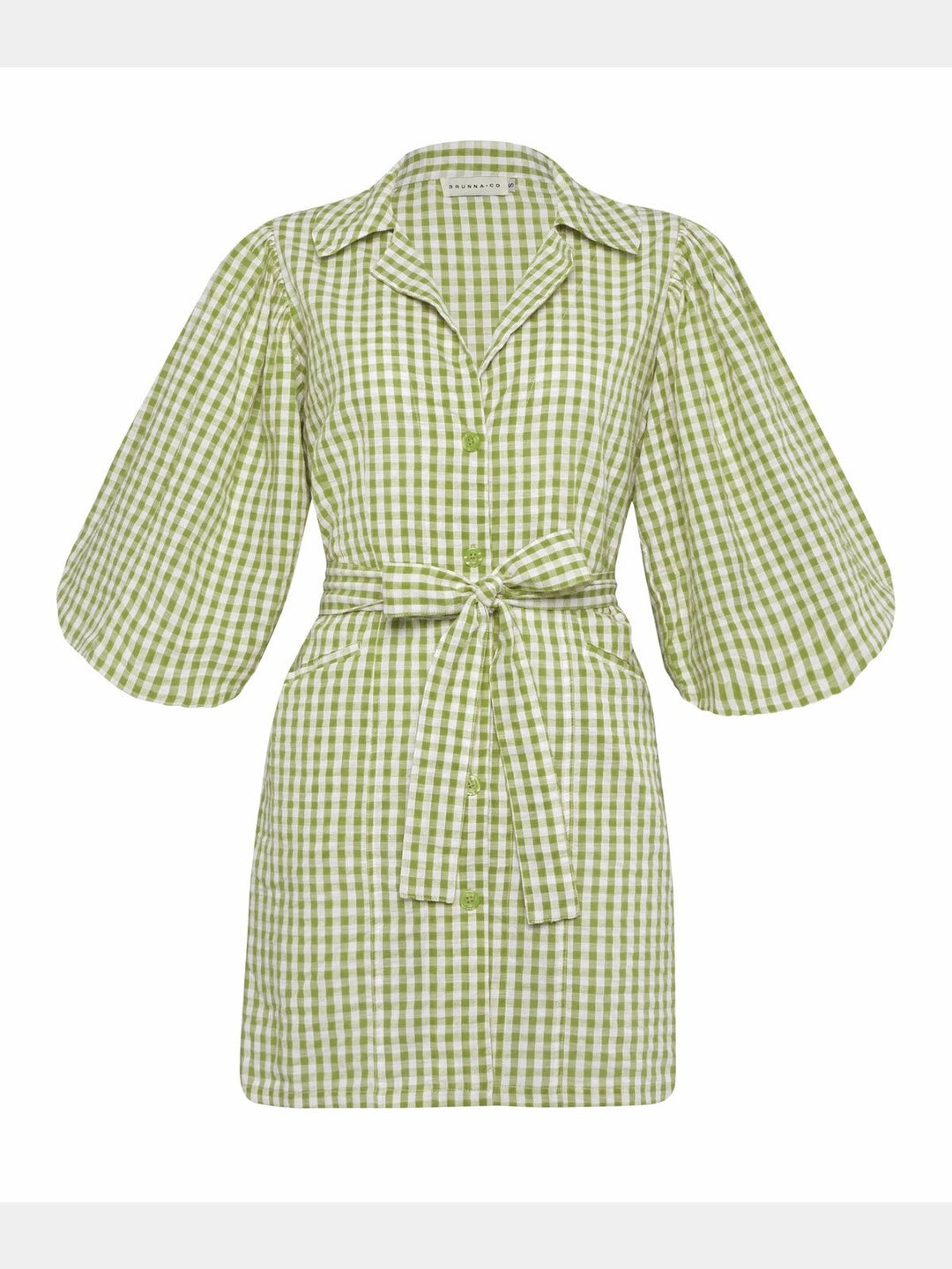 DressesMEGHAN Mini Gingham Dress, in Olive GreenBrunnaCo