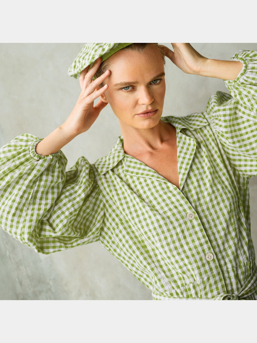 DressesMEGHAN Mini Gingham Dress, in Olive GreenBrunnaCo