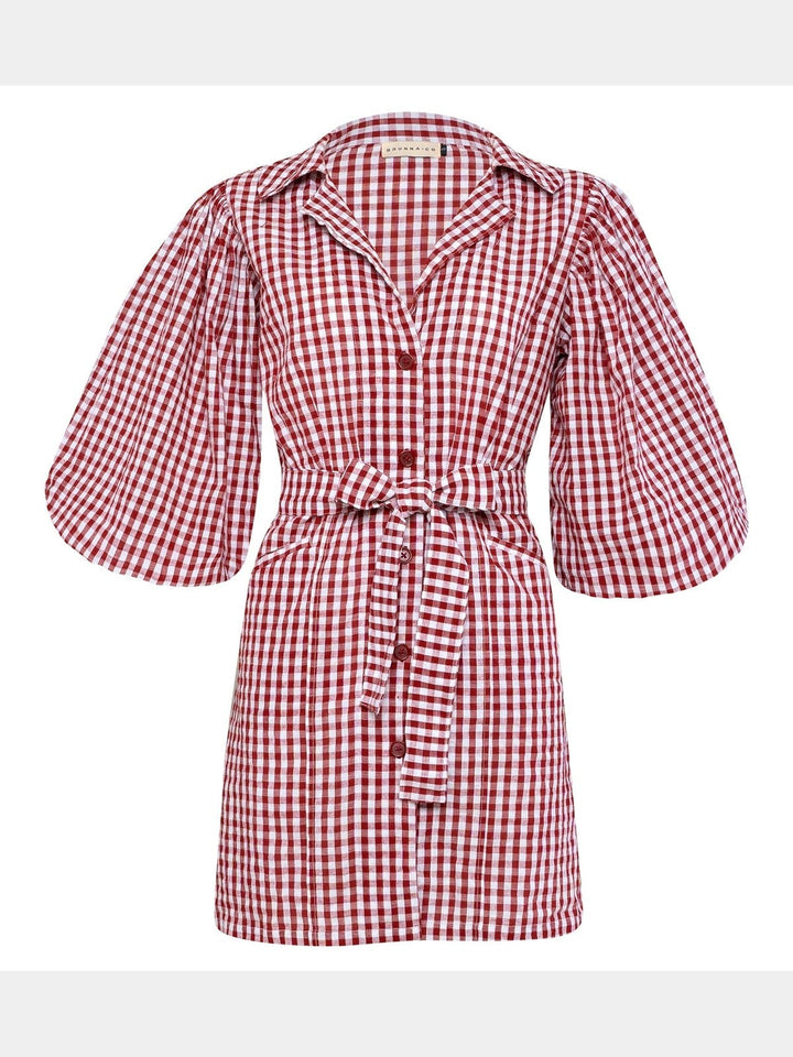 MEGHAN Mini Gingham Dress, in Red