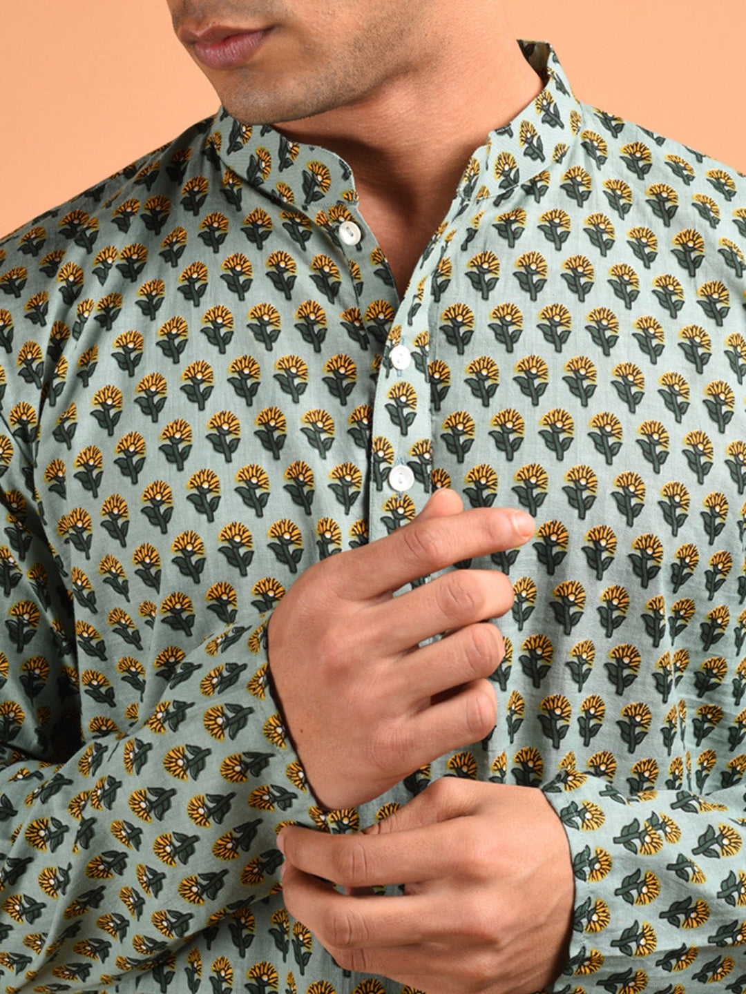 Shirts & T - shirtsMihir Sanganeri Print Men's Kurta GreenKalp