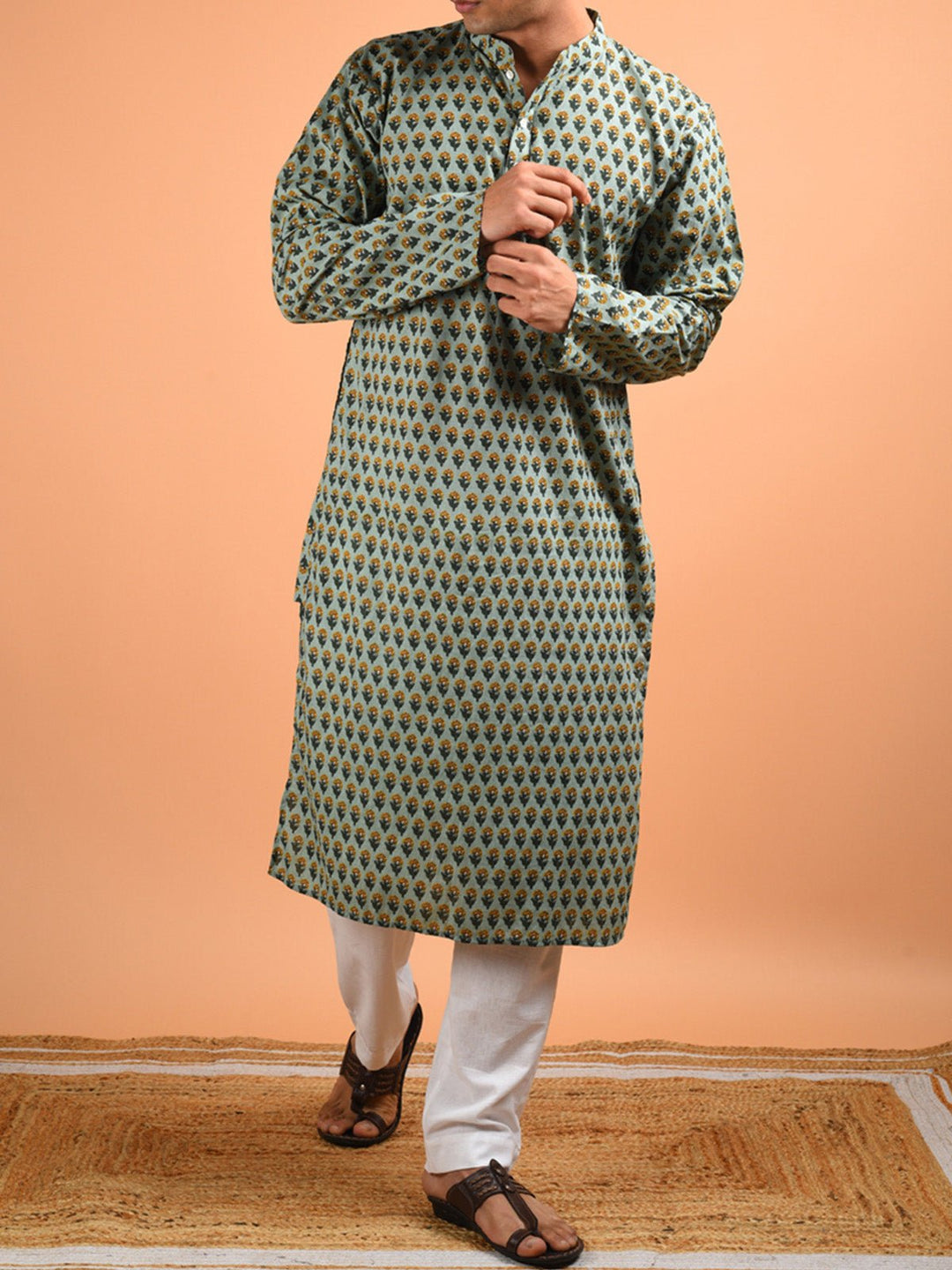 Shirts & T - shirtsMihir Sanganeri Print Men's Kurta GreenKalp