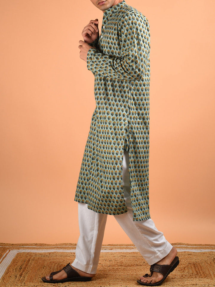 Shirts & T - shirtsMihir Sanganeri Print Men's Kurta GreenKalp