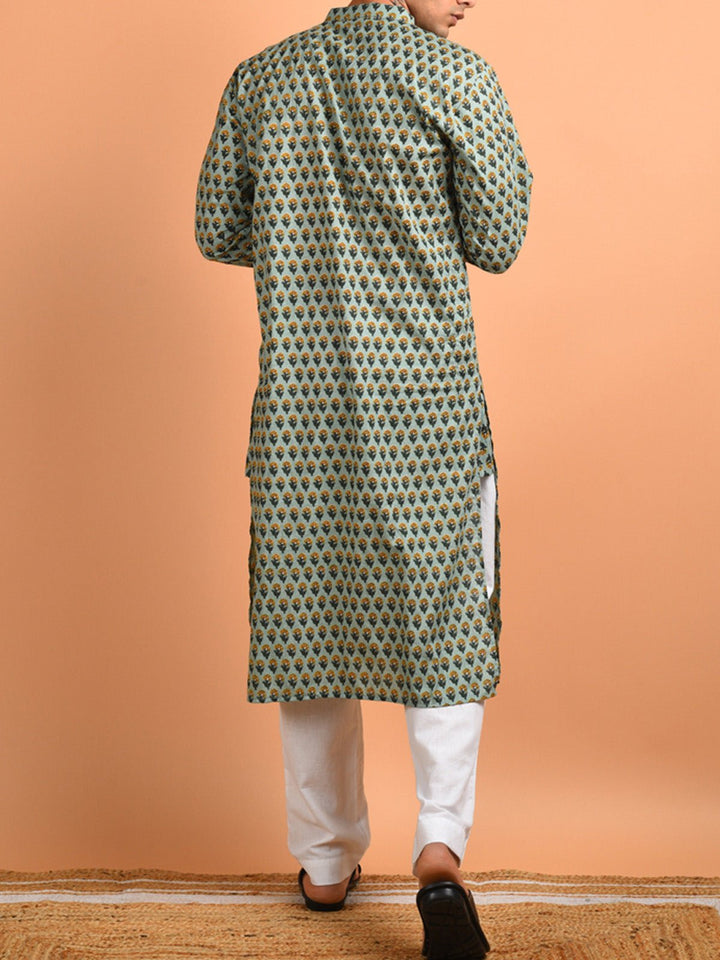 Shirts & T - shirtsMihir Sanganeri Print Men's Kurta GreenKalp