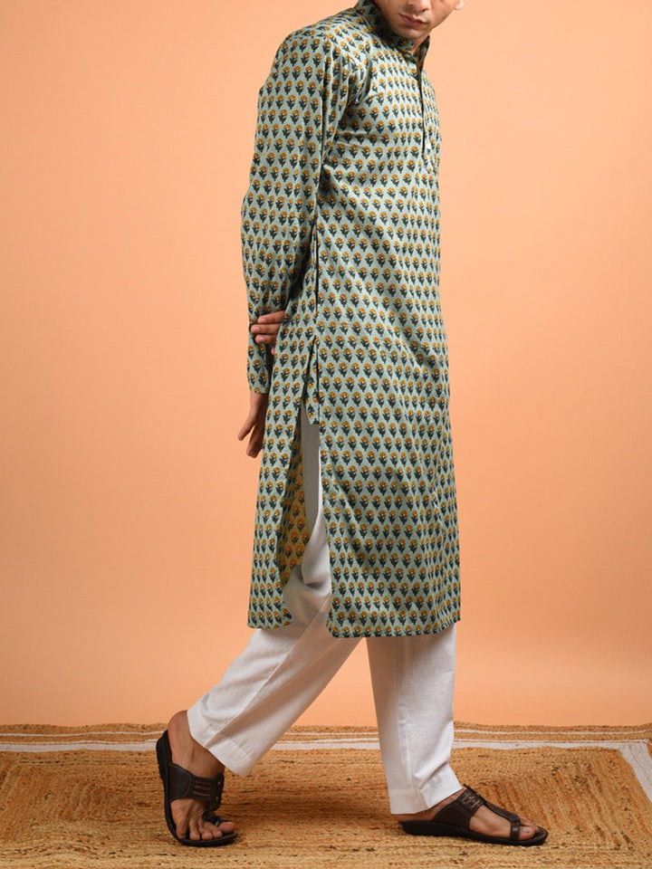 Shirts & T - shirtsMihir Sanganeri Print Men's Kurta GreenKalp