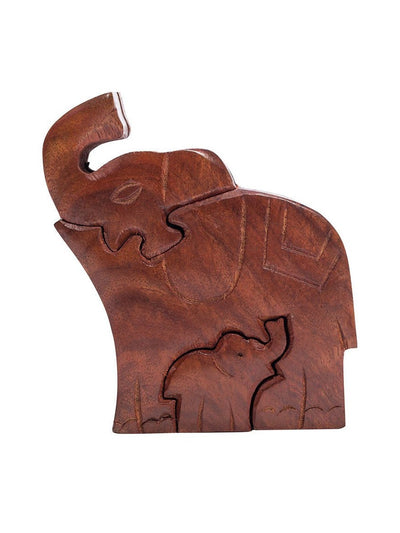 Home DecorMom and Baby Elephant Puzzle Box - Hand Carved Wood, Fair TradeMatr Boomie