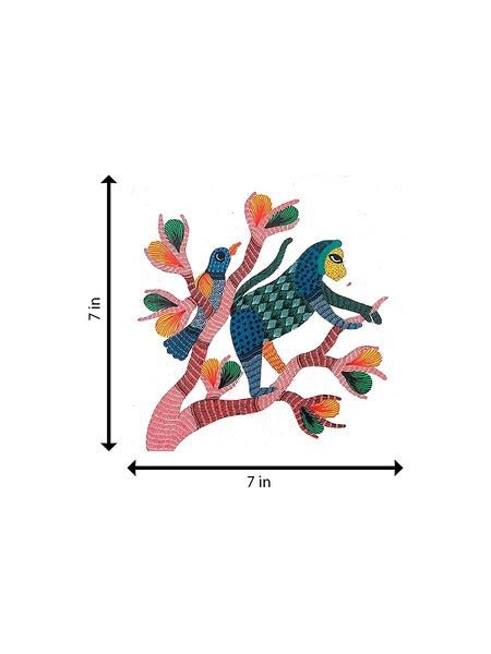 Home DecorMonkey and Bird on a Blooming Tree - Gond PaintingKailash PradhanFlourish Planet