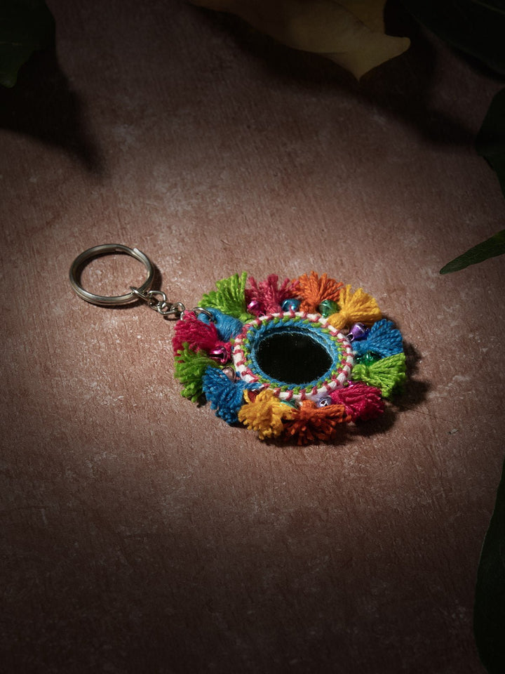 Personal AccessoriesMulticolor Patwa Thread Mirror Keychain with Beads & Tassels 3KaladoraFlourish Planet