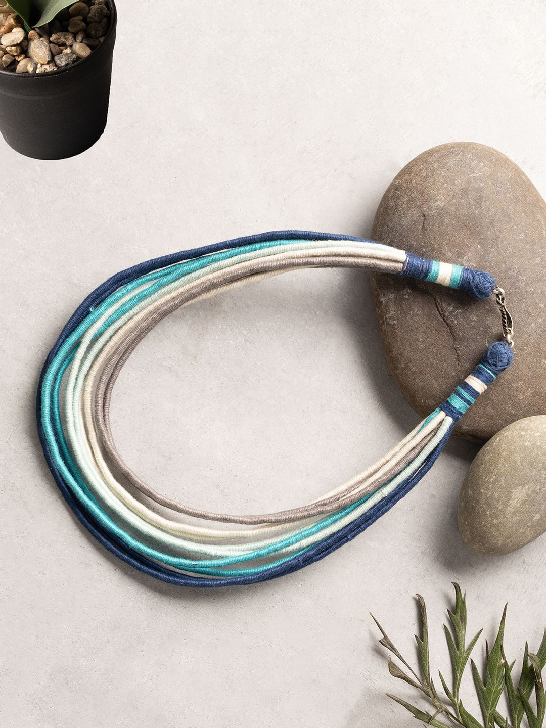 NecklaceMultistrand Patwa Thread Necklace in Blue, Grey & Aqua TonesKaladoraFlourish Planet